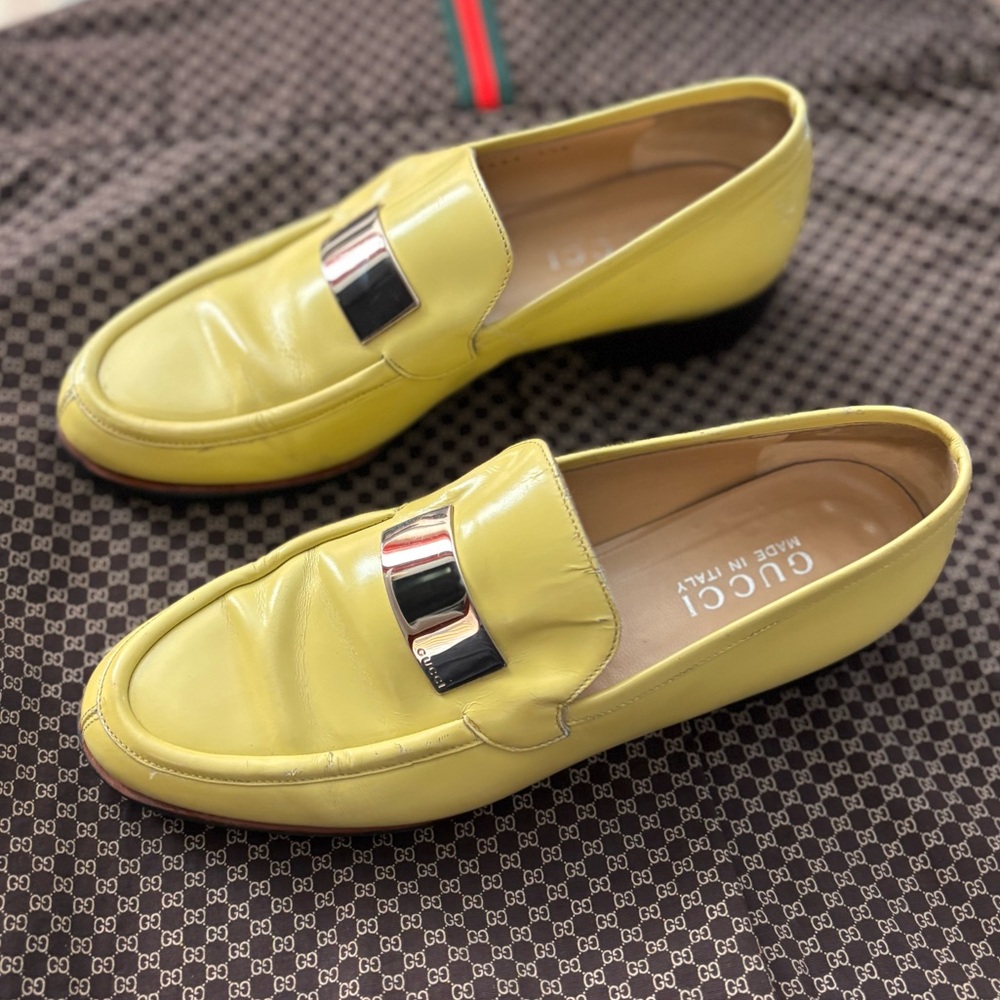 Gucci Pistachio green Leather Loafers with Silver Accent 7.5B - Picture 2 of 10